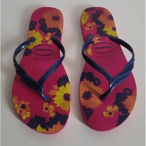Havaianas women's slim floral flip flop slip on sandals size 7/8 US